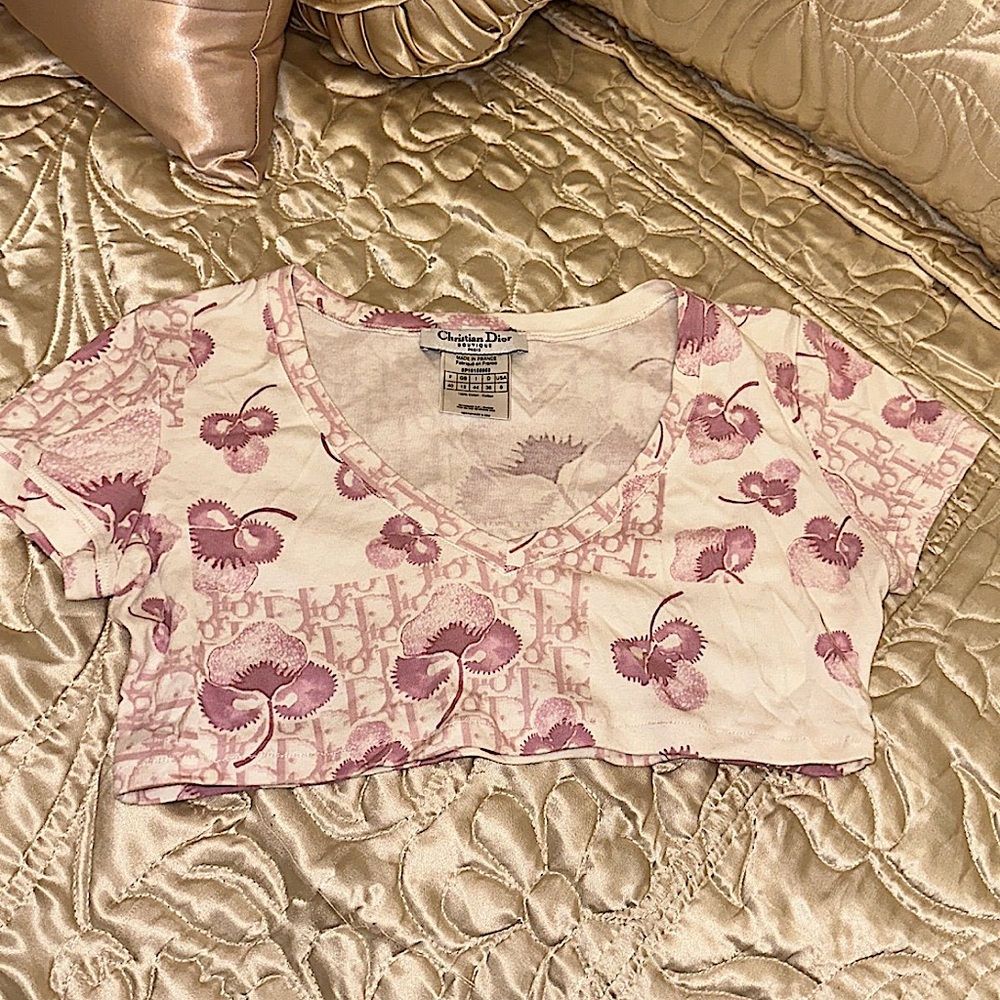 Christian Dior Pink Monogram Crop T-shirt